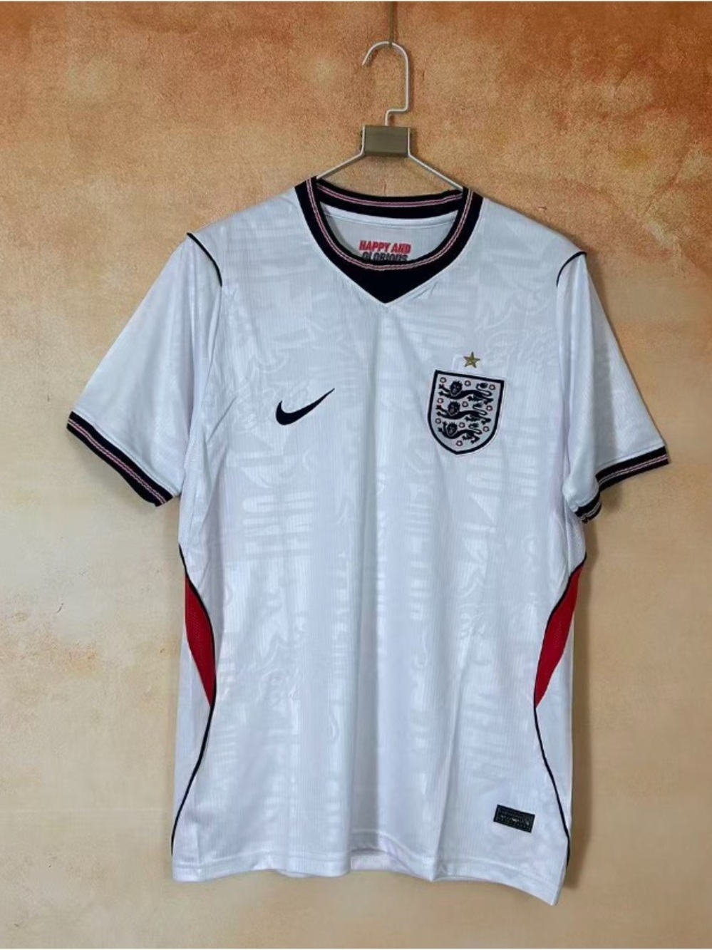 Nike White England Football Jersey with Navy & Red Accents